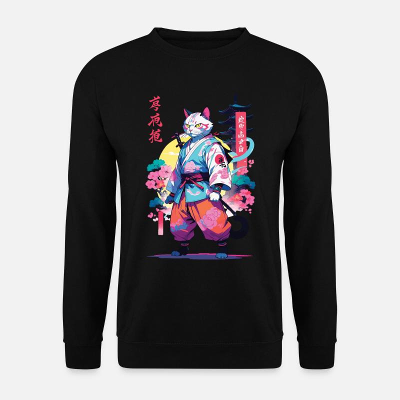 Samurai Katze Vaporwave Aesthetic - Unisex Pullover - Schwarz