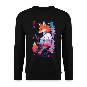 Kitsune Samurai Fox Aesthetic Vaporwave Style - Unisex Sweatshirt - black - Front - Alina (178cm) & Michal (187cm)