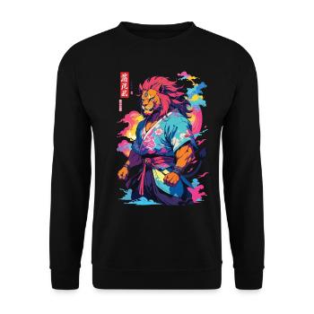 Samurai Lion Aesthetic Vaporwave Style Japan Art - Unisex Sweatshirt - black - Front - Alina (178cm) & Michal (187cm)