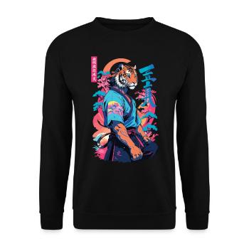 Tiger Yokai Vaporwave Aesthetic Samurai Art - Unisex Sweatshirt - black - Front - Alina (178cm) & Michal (187cm)