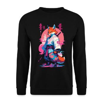 Kitsune Samurai Fox Aesthetic Vaporwave Style - Unisex Sweatshirt - black - Front - Alina (178cm) & Michal (187cm)