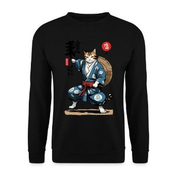 Samurai Cat Vintage Ukiyo-E Asian Style - Unisex Sweatshirt - black - Front - Alina (178cm) & Michal (187cm)