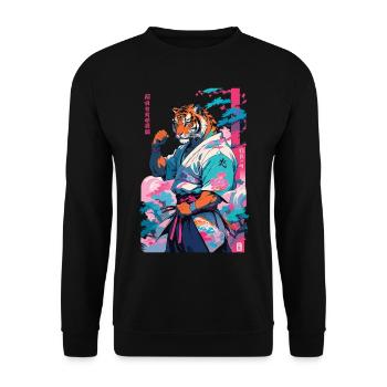 Tiger Yokai Vaporwave Aesthetic Samurai Art - Unisex Sweatshirt - black - Front - Alina (178cm) & Michal (187cm)