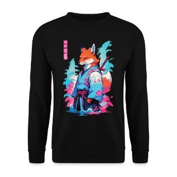 Kitsune Samurai Fox Aesthetic Vaporwave Style - Unisex Sweatshirt - black - Front - Alina (178cm) & Michal (187cm)