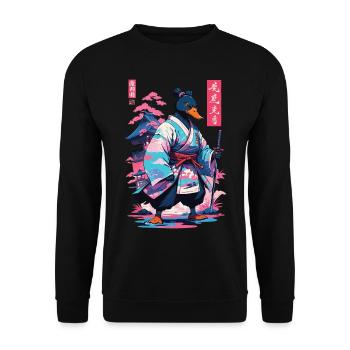 Samurai Duck Aesthetic Vaporwave Style Japanese - Unisex Sweatshirt - black - Front - Alina (178cm) & Michal (187cm)