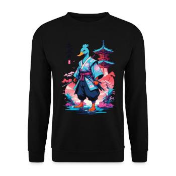 Samurai Ente Aesthetic Vaporwave Stil - Unisex Pullover - Schwarz - Vorne - Alina (178cm) & Michal (187cm)