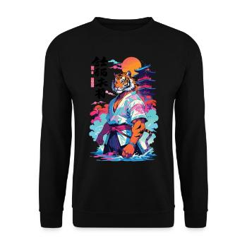 Tiger Yokai Vaporwave Aesthetic Samurai Art - Unisex Sweatshirt - black - Front - Alina (178cm) & Michal (187cm)