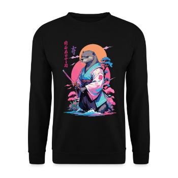 Samurai Otter Aesthetic Vaporwave Style - Unisex Sweatshirt - black - Front - Alina (178cm) & Michal (187cm)