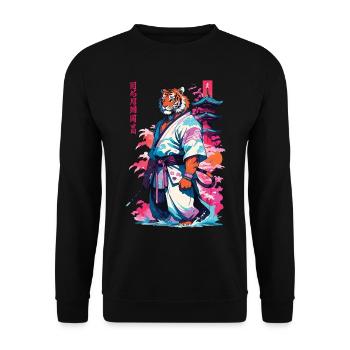 Tiger Yokai Vaporwave Aesthetic Samurai Kunst - Unisex Pullover - Schwarz - Vorne - Alina (178cm) & Michal (187cm)