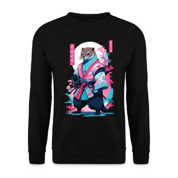 Samouraï Loutre Esthétique Vaporwave Japon Art - Sweat-shirt Unisexe - noir - Devant - Alina (178cm) & Michal (187cm)