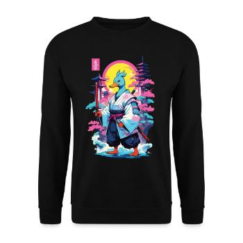 Samurai Ente Aesthetic Vaporwave Stil Japan Kunst - Unisex Pullover - Schwarz - Vorne - Alina (178cm) & Michal (187cm)