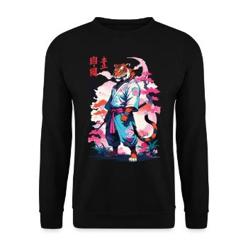 Tiger Yokai Vaporwave Aesthetic Samurai Art - Unisex Sweatshirt - black - Front - Alina (178cm) & Michal (187cm)