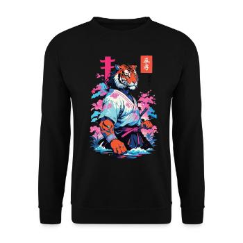 Tiger Yokai & Vaporwave Aesthetic Samurai Art - Unisex Sweatshirt - black - Front - Alina (178cm) & Michal (187cm)