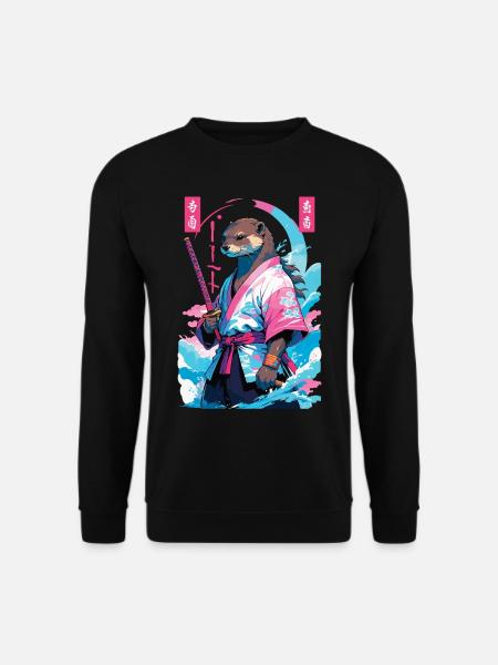 Samurai Otter Aesthetic Vaporwave Asian Style - Unisex Sweatshirt - black