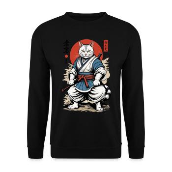 Samurai Cat Vintage Ukiyo-E Japanese Design - Unisex Sweatshirt - black - Front - Alina (178cm) & Michal (187cm)