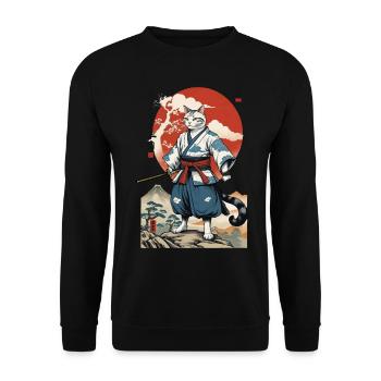 Chat Samouraï Vintage Ukiyo-E Japonais - Sweat-shirt Unisexe - noir - Devant - Alina (178cm) & Michal (187cm)
