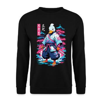 Samurai Ente Aesthetic Vaporwave Stil Japan - Unisex Pullover - Schwarz - Vorne - Alina (178cm) & Michal (187cm)