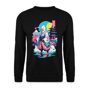 Samurai Duck Aesthetic Vaporwave Style Japanese - Unisex Sweatshirt - black - Front - Alina (178cm) & Michal (187cm)