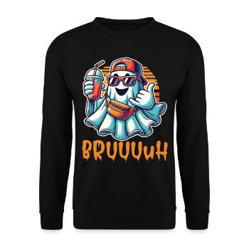 Unheimliches Lustiges Halloween Gespenst - Unisex Pullover - Schwarz - Vorne - Alina (178cm) & Michal (187cm)