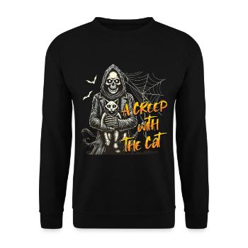 Halloween Cats Design: A Creep With The Cat - Unisex Sweatshirt - black - Front - Alina (178cm) & Michal (187cm)
