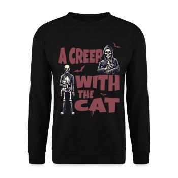 A scary with the cat Halloween motif - Unisex Sweatshirt - black - Front - Alina (178cm) & Michal (187cm)