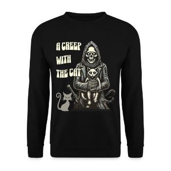 A scary with the cat Halloween motif - Unisex Sweatshirt - black - Front - Alina (178cm) & Michal (187cm)