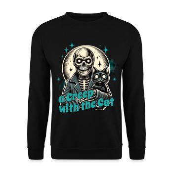 Halloween Skeleton With Cat: A Creep With The Cat - Unisex Sweatshirt - black - Front - Alina (178cm) & Michal (187cm)