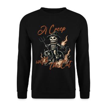 Halloween: Ein Unheimlicher Mit Der Katze - Unisex Pullover - Schwarz - Vorne - Alina (178cm) & Michal (187cm)