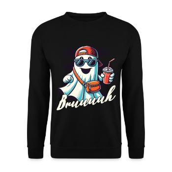 Unheimliches Halloween Gespenst Bruh - Unisex Pullover - Schwarz - Vorne - Alina (178cm) & Michal (187cm)