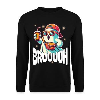Unheimliches Halloween Gespenst Bruh - Unisex Pullover - Schwarz - Vorne - Alina (178cm) & Michal (187cm)
