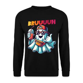 Cooles Halloween Gespenst Sagt Bruh - Unisex Pullover - Schwarz - Vorne - Alina (178cm) & Michal (187cm)