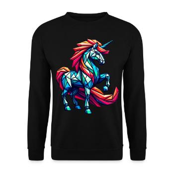 Licorne géométrique dynamique avec crinière arc-en-ciel - Sweat-shirt Unisexe - noir - Devant - Alina (178cm) & Michal (187cm)