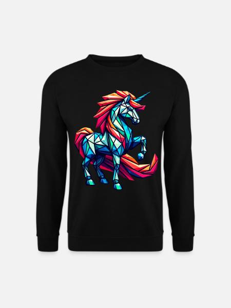 Dynamic Geometric Unicorn with Rainbow Mane - Unisex Sweatshirt - black
