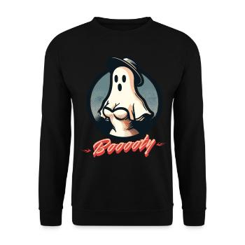 Lustiges retro Halloween Geisterspaß mit Booty - Unisex Pullover - Schwarz - Vorne - Alina (178cm) & Michal (187cm)
