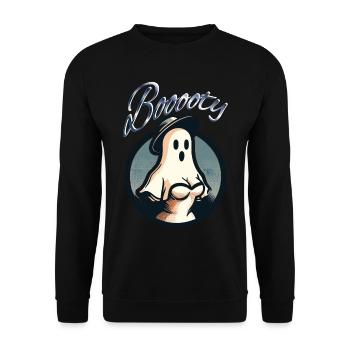 Lustiges Halloween Booty Geistermotiv - Unisex Pullover - Schwarz - Vorne - Alina (178cm) & Michal (187cm)