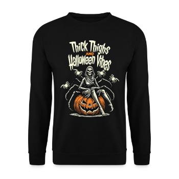 Lustiges Halloween Mit Dickem Oberschenkel - Unisex Pullover - Schwarz - Vorne - Alina (178cm) & Michal (187cm)