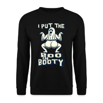 funny ghost saying i put the boo in booty - Unisex Sweatshirt - black - Front - Alina (178cm) & Michal (187cm)