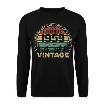 November 1959 Vintage Geschenk - Geboren im November 1959 - Unisex Pullover - Schwarz - Vorne - Alina (178cm) & Michal (187cm)
