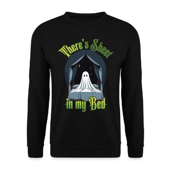 Funny Halloween Saying: There's Sheet In My Bed - Unisex Sweatshirt - black - Front - Alina (178cm) & Michal (187cm)