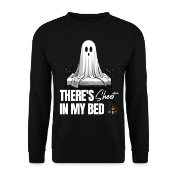Funny Halloween Saying: There's Sheet In My Bed - Unisex Sweatshirt - black - Front - Alina (178cm) & Michal (187cm)