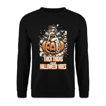 Funny Halloween with pumpkin and vibes - Unisex Sweatshirt - black - Front - Alina (178cm) & Michal (187cm)