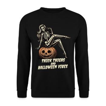 Funny Halloween Thick Thighs Vibes - Unisex Sweatshirt - black - Front - Alina (178cm) & Michal (187cm)