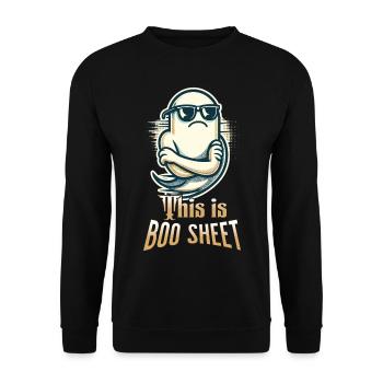 Drôle de fantôme d’Halloween avec texte de feuille Boo - Sweat-shirt Unisexe - noir - Devant - Alina (178cm) & Michal (187cm)