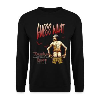 Halloween Spaß: Guess What Zombie Butt - Unisex Pullover - Schwarz - Vorne - Alina (178cm) & Michal (187cm)