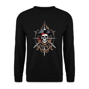 Drôle de Pirate Tenue Jolly Roger Design - Sweat-shirt Unisexe - noir - Devant - Alina (178cm) & Michal (187cm)