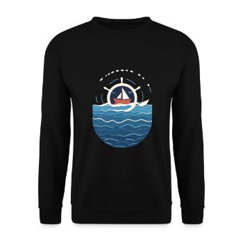 Kapitän Auf Hoher See Mit Bootsmotiv - Unisex Pullover - Schwarz - Vorne - Alina (178cm) & Michal (187cm)