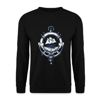 Captain Steering Wheel Anchor Sailboat Adventure - Unisex Sweatshirt - black - Front - Alina (178cm) & Michal (187cm)