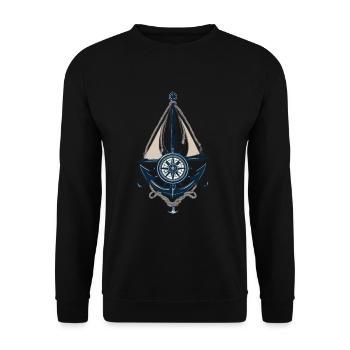 Captain Steering Wheel Anchor Sailboat Illustration - Unisex Sweatshirt - black - Front - Alina (178cm) & Michal (187cm)