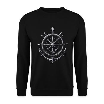 Captain Steering Wheel Anchor Sailboat Motif - Unisex Sweatshirt - black - Front - Alina (178cm) & Michal (187cm)