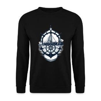 Captain Steering Wheel Anchor Sailboat Adventure - Unisex Sweatshirt - black - Front - Alina (178cm) & Michal (187cm)